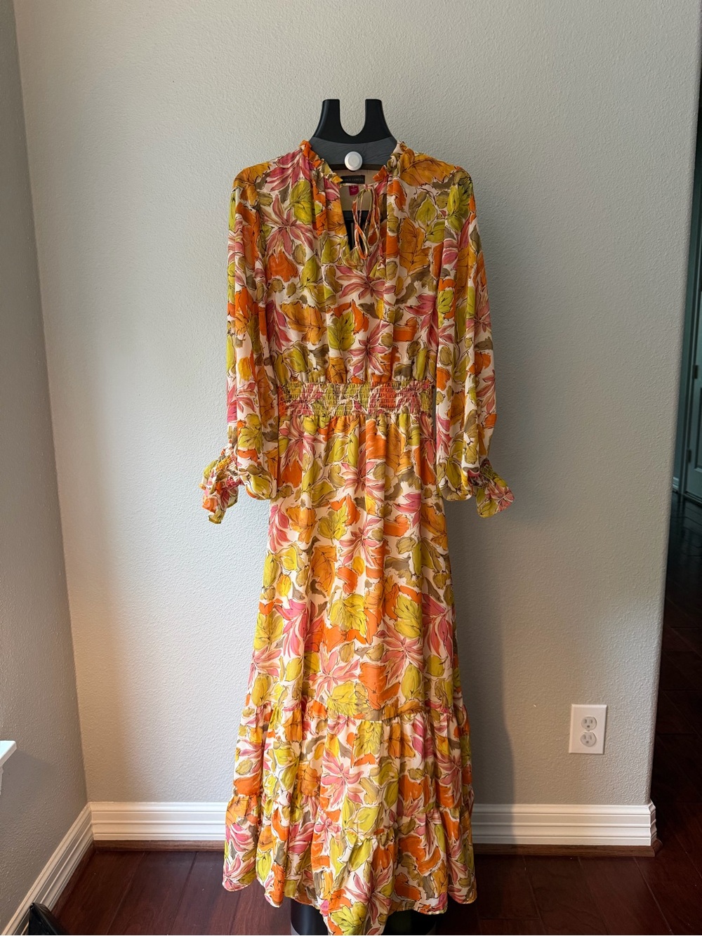 Vince Camuto Yellow, Orange & Pink Floral Long Sleeve Maxi Dress